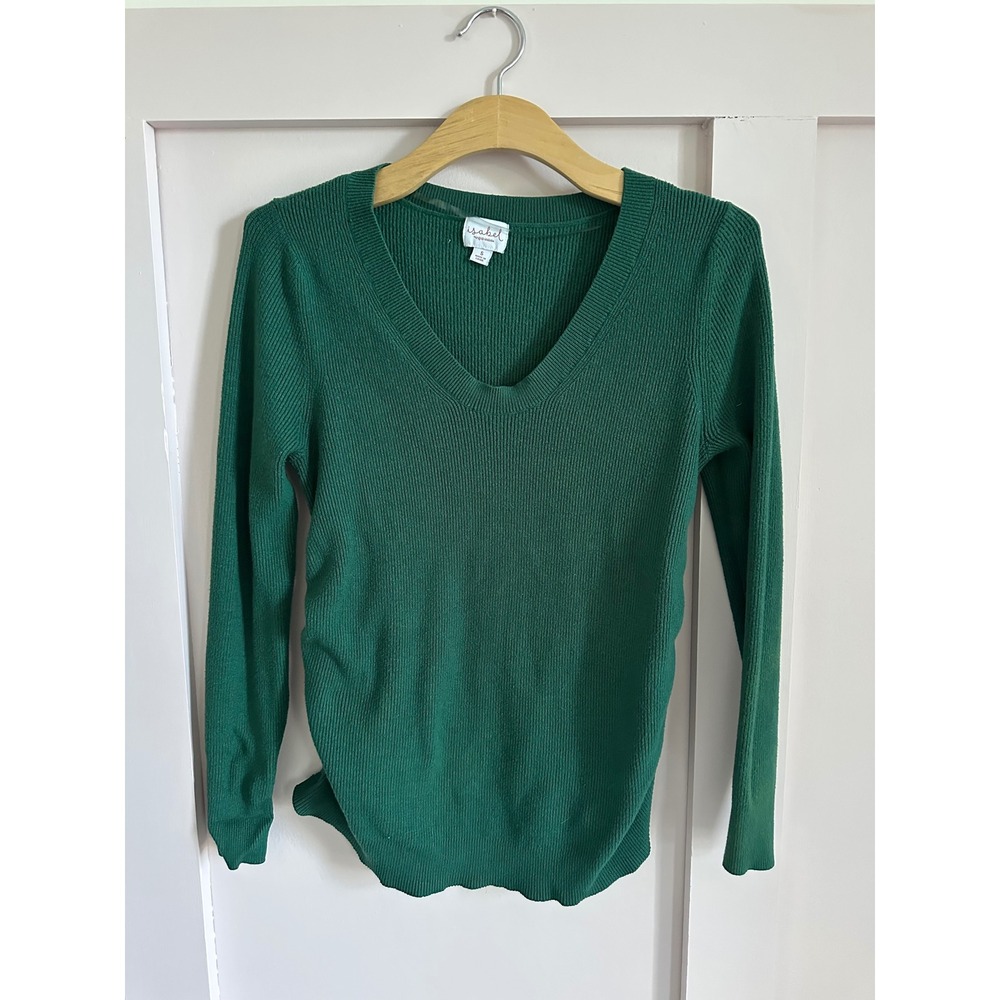 Isabel‎ Maternity Ingrid & Isabel Green Ribbed V-Neck Side Ruched Sweater Small